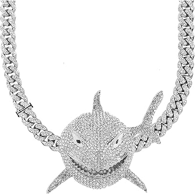 Chaîne de collier de diamant ziqui requin hip hop plaqué or 18 carats