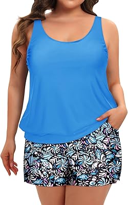 Maillot de bain deux pièces grande taille pour femme, chemisier tankini avec short
