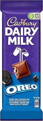 Chocolat au lait cadbury fourré à la vanille et biscuits oreo, 95 grammes