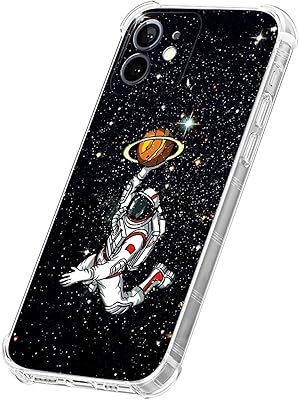 Coque transparente pour iphone 11, transparente avec astronaute de basket-ball pour filles