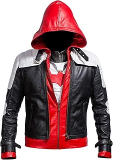 Veste en simili cuir à capuche pour homme, rouge