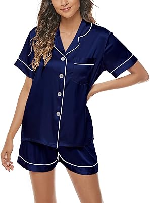 Ensemble pyjama court boutonné en satin pour femme, ensemble pyjama deux pièces haut