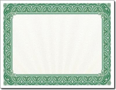 Papier de certificat vierge à bordure verte - paquet de 100 - 8,5"