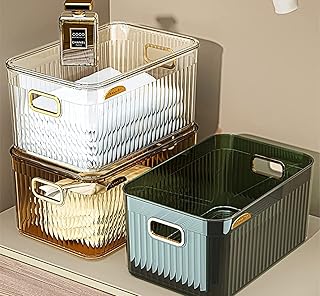 Boîte de rangement en plastique transparent semi-usage avec couvercle pour salle de bain