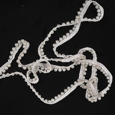 Zingmo 3 mètres de ruban de garniture en dentelle perlée blanche vintage, tissu