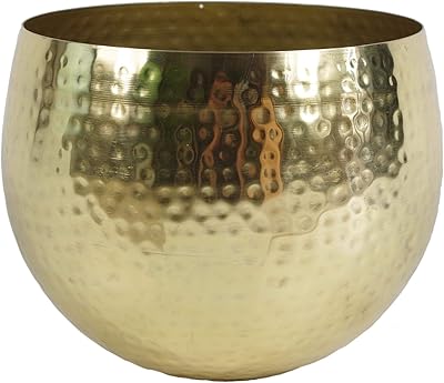 Leaf-7199 grand pot de fleurs en métal martelé doré - bord droit, 22