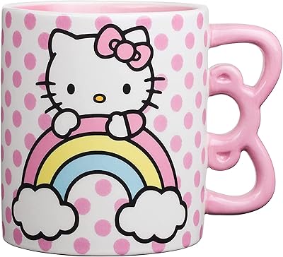 Tasse en céramique silver buffalo hello kitty avec poignée à pois arc-en-ciel, 20