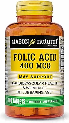 Comprimés d'acide folique naturel mason 400 avec acide folique 665 mcg (100 pièces)