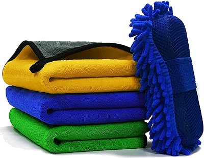 Showway 3 pièces chiffons de nettoyage en microfibre avec éponge pour voiture