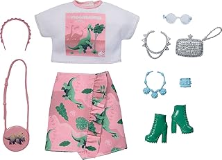 Barbie fashions storytelling fashion set - chemise blanche avec dinosaure, jupe rose