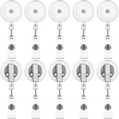 10pcs bobines de porte-badge rétractables avec pince crocodile rotative, pince de bobine