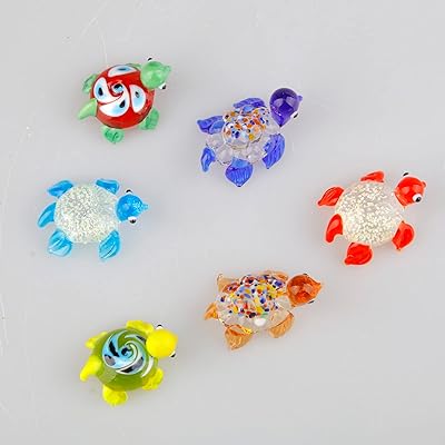 6 pièces de sculpture d'animaux de mer de tortue de mer en verre faites à la main, figurines miniatures de tortue de mer, cadeaux de collection d'animaux. Diaytar : Votre source de bonnes affaires en ligne