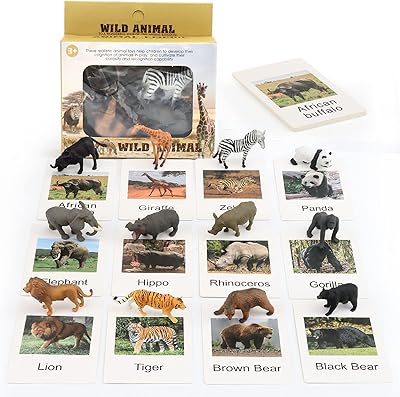Figurines d'animaux montessori avec cartes flash, jouets de figurines d'animaux réalistes, matériel montessori