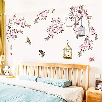 Grands autocollants muraux en vinyle de style chinois amovibles fleurs