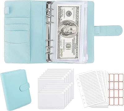 Cahier de planification budgétaire avec 12 pochettes budgétaires a6 et documents budgétaires, bleu