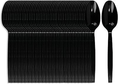 Cuillère jetable en plastique noir metro food, 250 pièces, ustensiles en plastique robustes