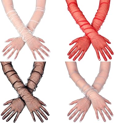 4 paires de gants longs en tulle pour femmes, longueur coude transparente, gants