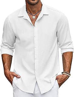 Chemise en lin pour hommes à manches longues boutonnée chemise décontractée de plage
