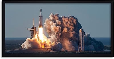 Lancement de fusée de mission space x arabsat-6a impression murale encadrée longue 25 x 12 pouces. Diaytar : Où chaque achat est une victoire pour votre budget