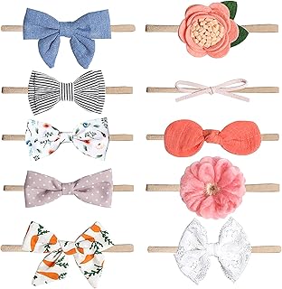 Delfino lot de 10 bandeaux en nylon pour bébés filles, accessoires pour cheveux