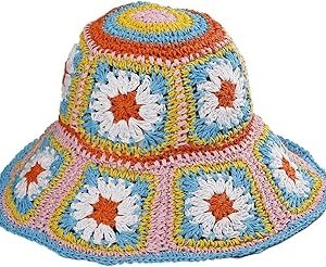 Chapeau de soleil en paille pour femmes, chapeau seau tricoté à fleurs, chapeau de pêche de plage, pliable, tricoté à la main. Diaytar : Votre partenaire e-commerce au quotidien