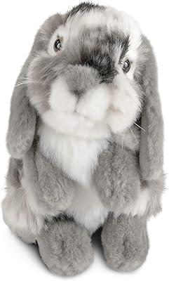 Lapin à oreilles assis gris living nature, jouet de lapin doux et réaliste