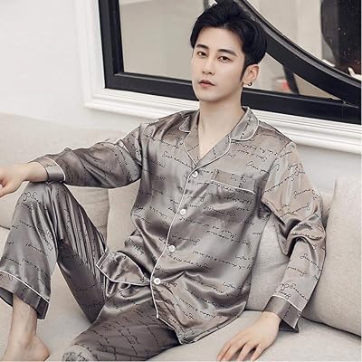 Ensemble pyjama en soie glacée fine à manches longues pour hommes