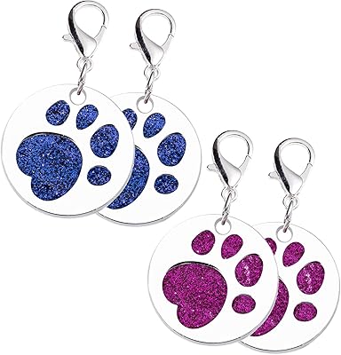 4 pièces d'étiquettes de patte de chien à paillettes en métal nom