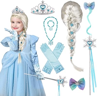 Faybox accessoires de perruque princesse elsa avec gants de collier de baguette de diadème de princesse, déguisement d'habillage congelé pour enfants filles (8 pièces). Diaytar : L'e-commerce accessible à tous les Sénégalais