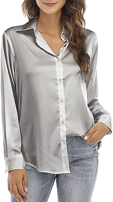 Chemisier en satin de soie pour femme, chemises boutonnées, chemises décontractées amples à