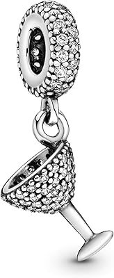 Bijoux breloque en verre à cocktail pavé de zircons cubiques en argent sterling