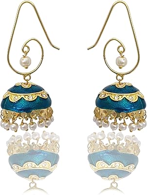 Boucles d'oreilles traditionnelles indiennes en or meenakari jhumka avec pierres et perles
