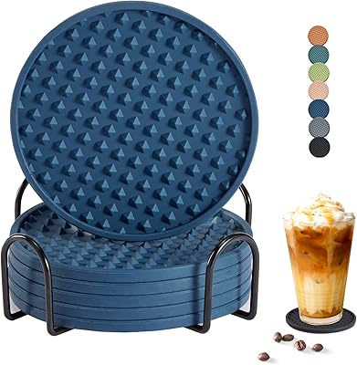 Lot de 6 dessous de verre avec support, dessous de verre en silicone, protection de table pour tout type de table, bois, verre, tables en pierre, lavable au lave-vaisselle, dessous de verre pour boissons, s'adapte à toutes les tailles de verres, bleu. Diaytar : Le premier choix des acheteurs avisés