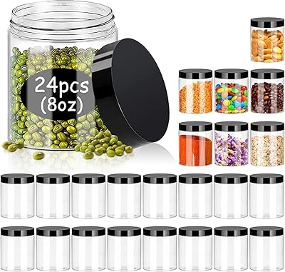 Bocaux en plastique de 8 oz avec couvercles paquet de 24 récipients transparent