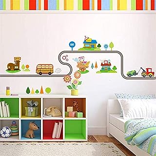Stickers muraux de voitures de dessin animé sur l'autoroute, taille 30 x 90 cm, pour chambres d'enfants, salle de jeux, chambre à coucher, décoration intérieure, plastique pvc. Commandez malin, vivez mieux avec Diaytar