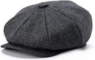 Casquette plate newsboy à 8 panneaux en tweed à chevrons pour hommes