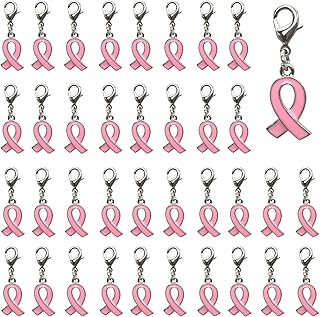 50pcs breloques en ruban rose de sensibilisation au cancer du sein pour la fabrication