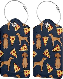 Étiquettes de bagage en cuir pu vizla pizza dog, étiquette de voyage personnalisée