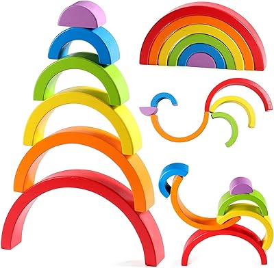 Cubes de puzzle en bois emboîtables alissamin aux couleurs de l'arc-en-ciel, jeux éducatifs