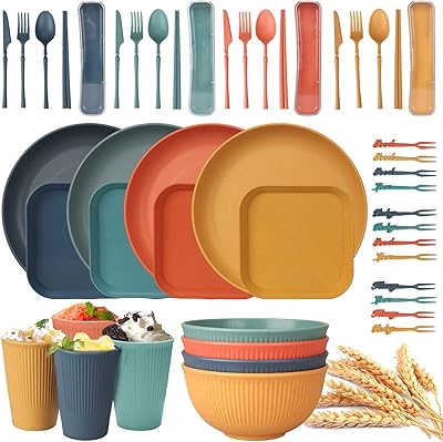 Ensemble de couverts incassables de 48 pièces pour 4 personnes assiettes et bols