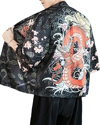 Veste cardigan kimono pour hommes, style japonais, motif grue volante, manteau à sept