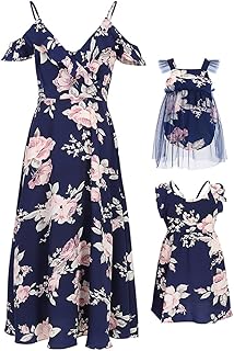 Momita's mommy & me robes à imprimé floral, épaules dénudées, col en v