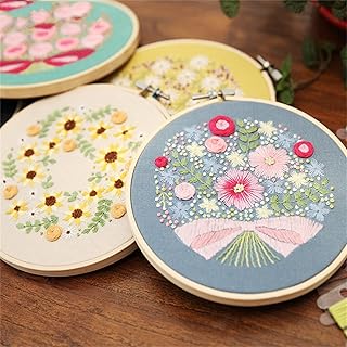 Bosichi kit de matériel de broderie à la main avec fleurs 3d, ruban