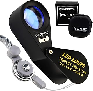 Loupe de bijoux 30x avec uv et 6 lumières led, triple loupe