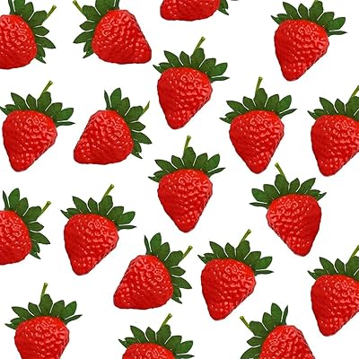 20 pièces de fraises artificielles, fausses fraises en plastique rouge vif, fraises réalistes