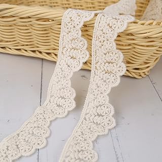 Ruban de bordure en dentelle de coton beige, ruban de dentelle à fleurs