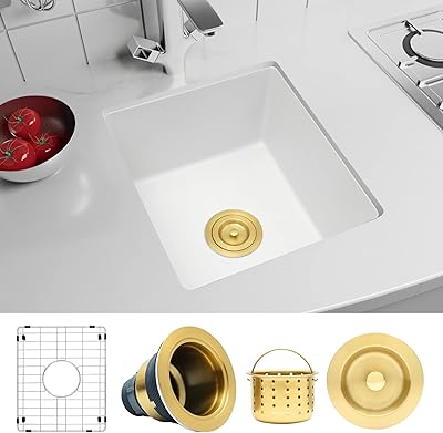 Évier de cuisine en granit composite blanc melosen avec une cuve, 16 x