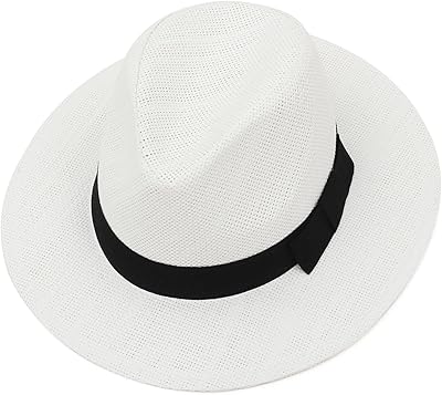 Gemvie chapeau panama en paille d'été à large bord, chapeau de soleil fedora