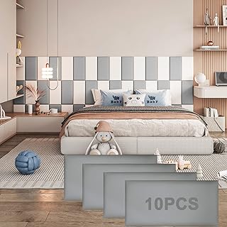 Tête de lit capitonnée gris yll paquet de 10 panneaux muraux 3d