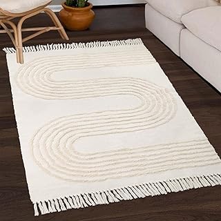 Tapis de chambre lavable boho aria 4x6 pieds tapis touffeté tissé linéaire